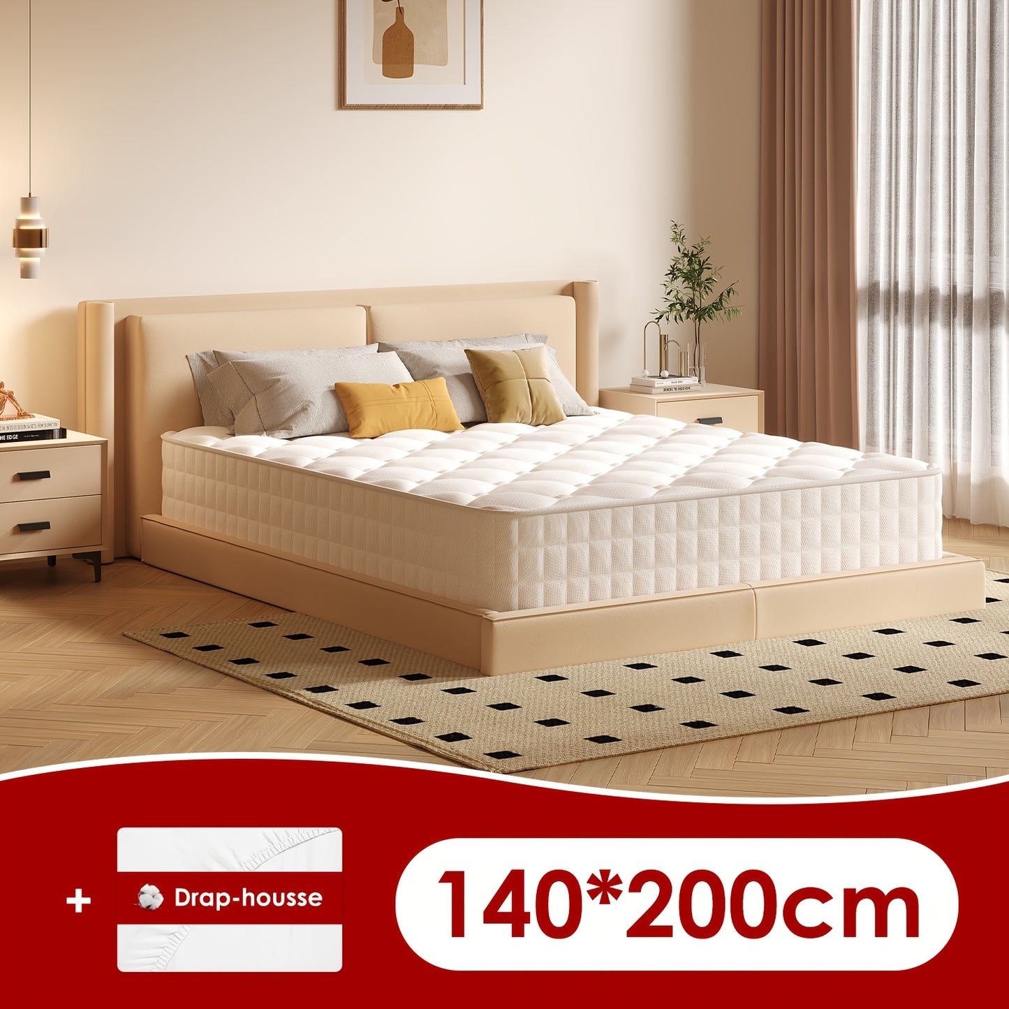 Carroltt Mattress 140/90x200/190, Mattress Height 22cm, Pocket Spring Mattress With Fitted Sheet, Pocket Spring Mattress, 7-Zone Spring Mattress H3