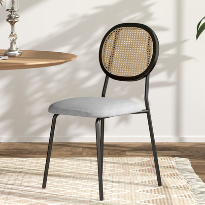 Eetkamerstoel – Keukenstoel – Stoel – Kuipstoel – Bohemian Stoel – Rattan Rugleuning – Ademend Linnen Stof – Stalen Frame – Set van 2 – Max 120 kg