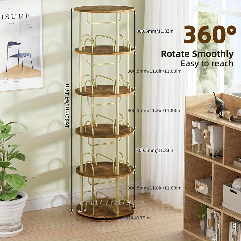Boekenkast – Boekenrek – Opbergkast – Vakkenkast – Stellingkast – 360 Graden Draaibaar – Massief Hout 45x45x163 cm