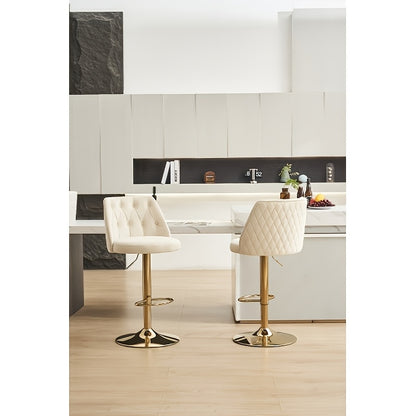 Barkrukken – Barstoelen – Keukenkrukken – Barkruk Set – Hoge Stoelen Beige – Verstelbare Zithoogte – Comfortabele Rugleuning en Voetensteun