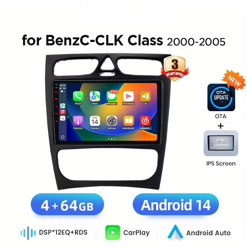Autoradio – Multimedia Speler – 2-DIN Radio – Android Auto – CarPlay – 9 Inch Touchscreen – 4GB RAM, 64GB Opslag – Draadloze Connectiviteit, GPS Navigatie