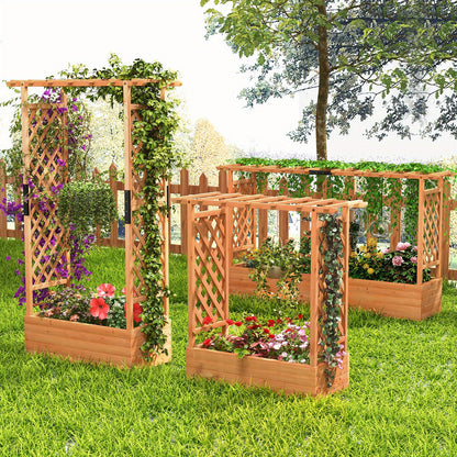 Hoogbed tuin – Verhoogde plantenbak – Tuinbak – Klimplant rek – Bloemenbak – Houten hoogbed oranje – Met boogtrellis en afwateringsgaten – 110x44x182 cm duurzaam dennenhout