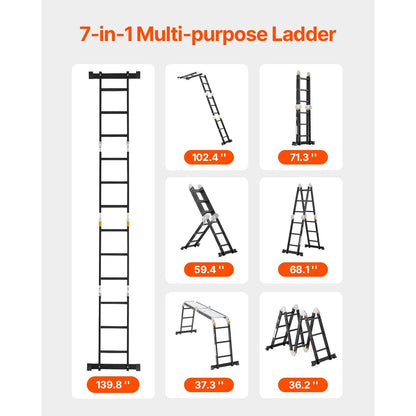 Vouwladder – Multifunctionele Ladder – Klappleder – Scharnierladder – Combiladder – 7-in-1 Design – Lichtgewicht Aluminium 150 kg Belastbaar