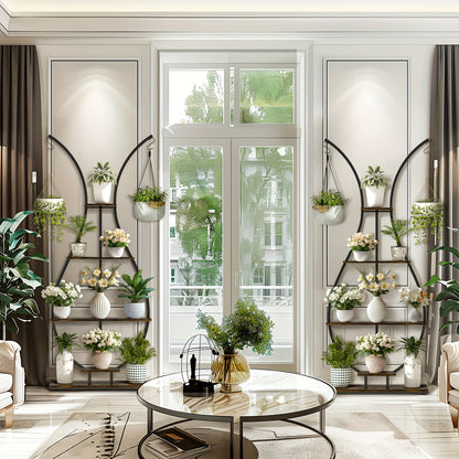 Vaasvormige Plantenstandaard – 5-Lagen Hoge Plantenplank met Metalen Frame en Haakjes – Indoor Plant Display voor Woonkamer, Balkon of Thuisdecoratie