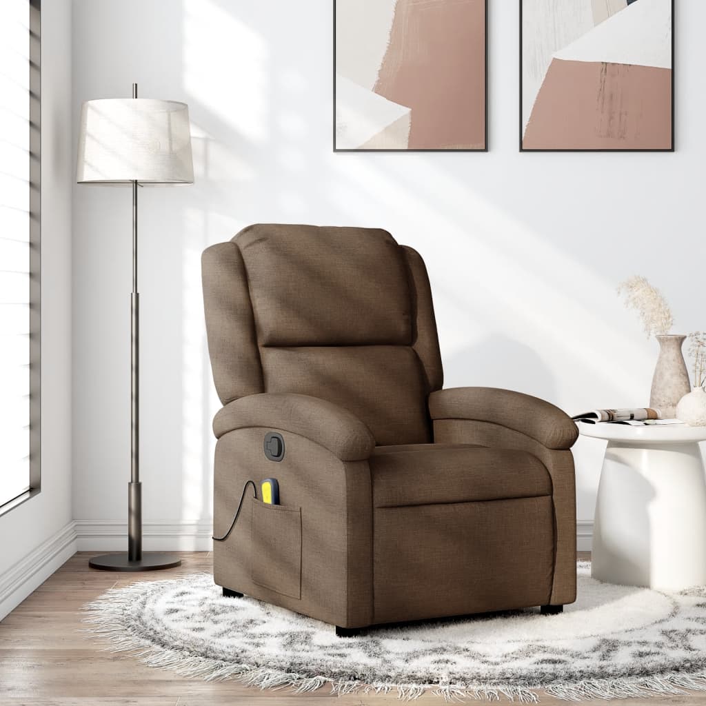 Verstelbare massagestoel – Relaxstoel – Fauteuil – Massagefauteuil – Lounge stoel – Bruin ademend textiel – 6-punts vibratiemassage