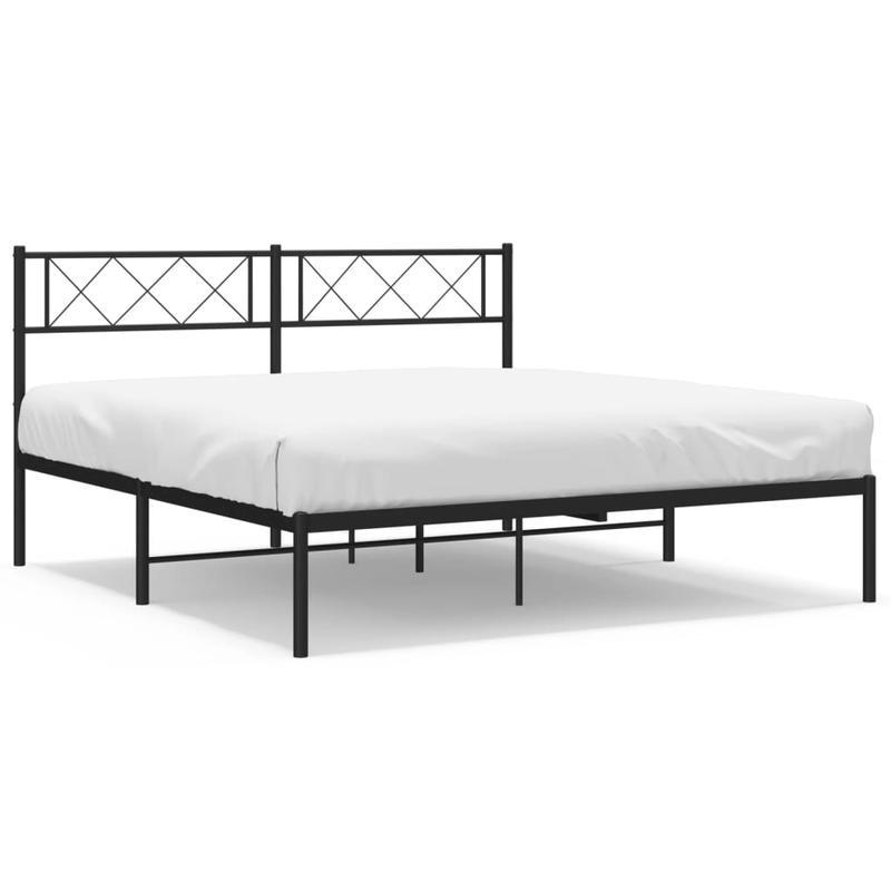 Bedframe – Bedframe Met Hoofdbord – Stalen Bedframe – Platformbed – Slaapbed – Zwart Met Hoofdbord – Stevige Metalen Constructie – Geschikt Voor 160x200 cm