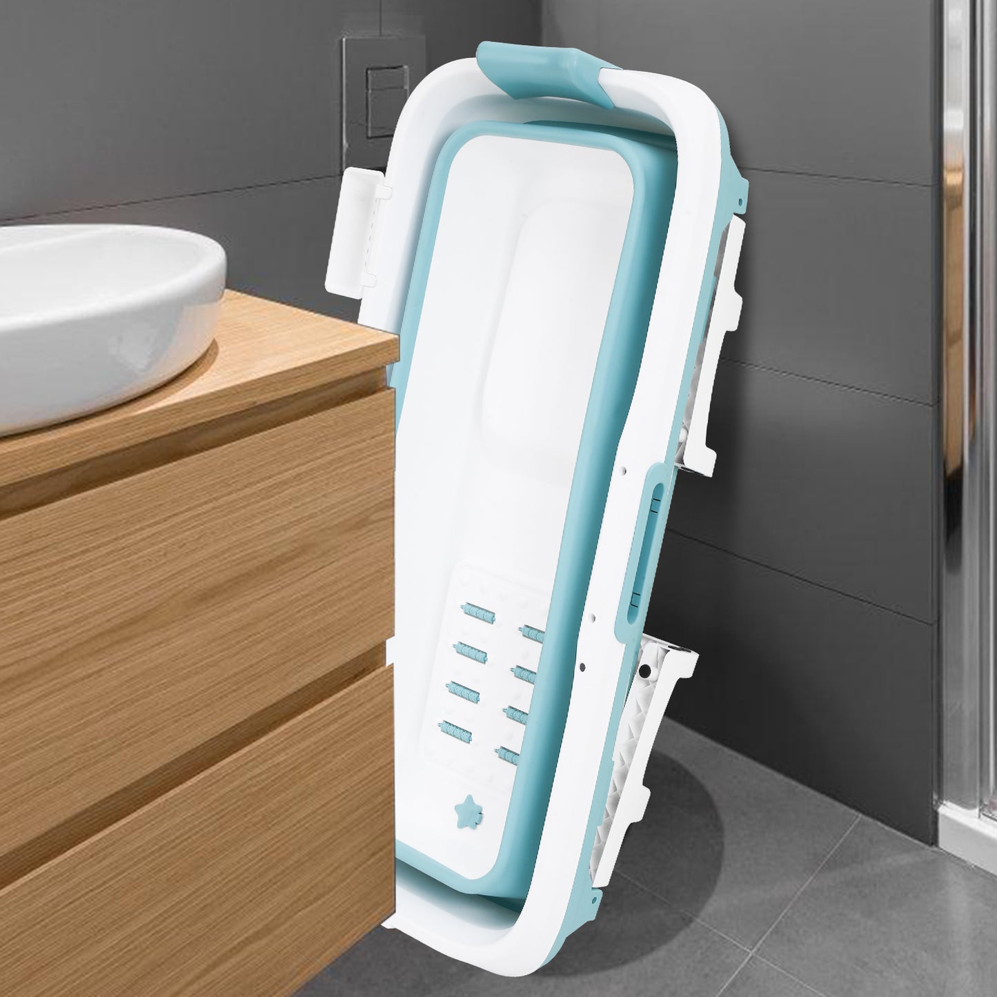 Opvouwbare Badkuip – Vouwbaar Bad – Draagbare Badkuip – Compact Bad – Badkuip Voor Kleine Badkamer – XL 132 cm – Duurzaam PP & TPE Materiaal – Inclusief Badplank En Zeeprandje