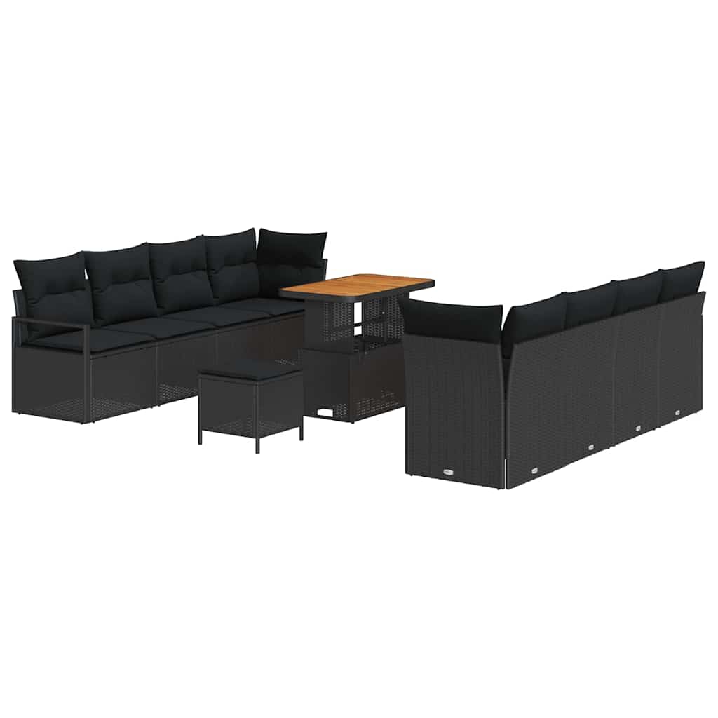 Loungebank – Loungeset – Tuinbank – Tuinmeubel – Buitenbank – Poly Rattan – 8-Zits – Weerbestendig Met Kussens - Zwart