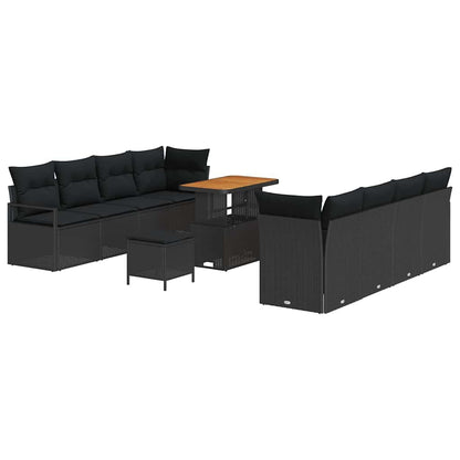 Loungebank – Loungeset – Tuinbank – Tuinmeubel – Buitenbank – Poly Rattan – 8-Zits – Weerbestendig Met Kussens - Zwart