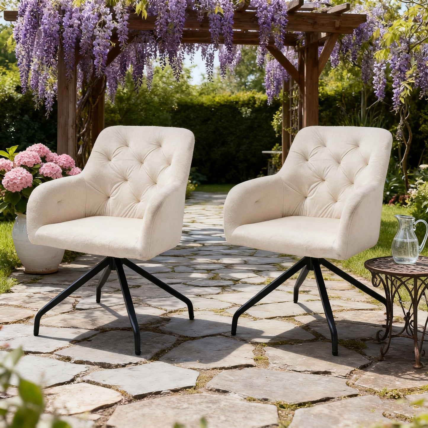 Living Room & Dining Room Velvet Chairs Set of 2, Rotating Upholstered Armchair with Sturdy Metal Legs, Elegant Kitchen Seating
