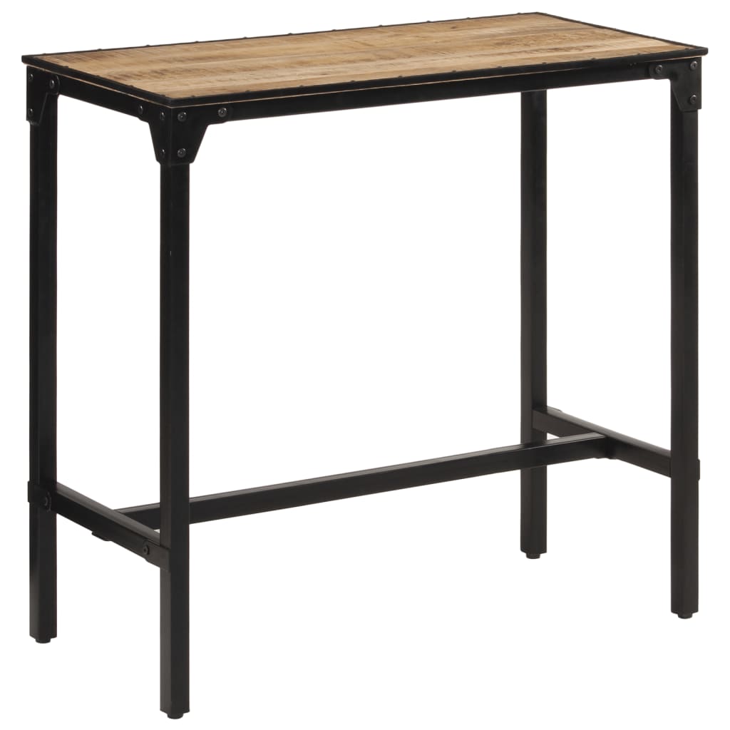 Barset – Barkrukken – Bar Stoelen – Bistro Set – Keukenbar Set – Massief Mangohout – Industrieel Metalen Frame – Comfortabele Zitting – Kunstleer Bekleding – Bruin
