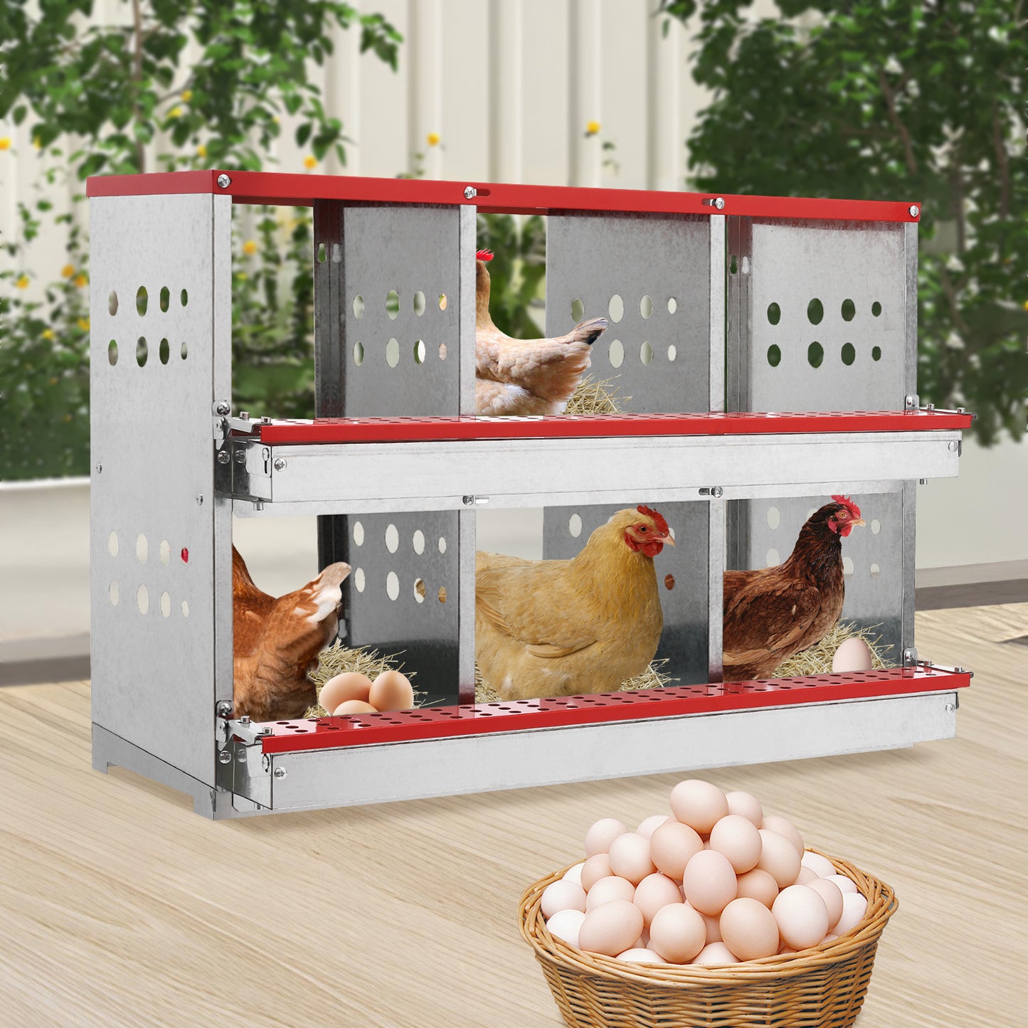 Broedhok Kip – Kippennest – Legnest – Nestkast – Kippenhok Nest – Vrijstaand Met 6 Compartimenten – Gegalvaniseerd Staal en Ventilatie Openingen