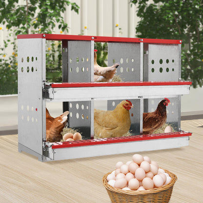 Broedhok Kip – Kippennest – Legnest – Nestkast – Kippenhok Nest – Vrijstaand Met 6 Compartimenten – Gegalvaniseerd Staal en Ventilatie Openingen