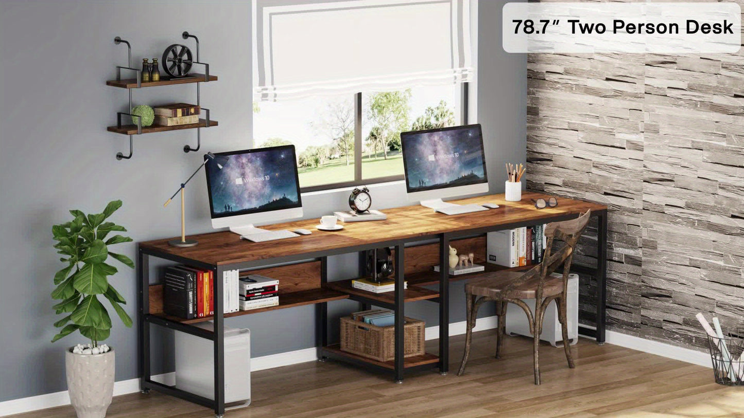 Bureaublad – Werkplek – Bureau – Tafelblad – Kantoorblad – Industrieel Design – Ruim 199,9 cm Breed – Stevig Zwart Stalen Frame