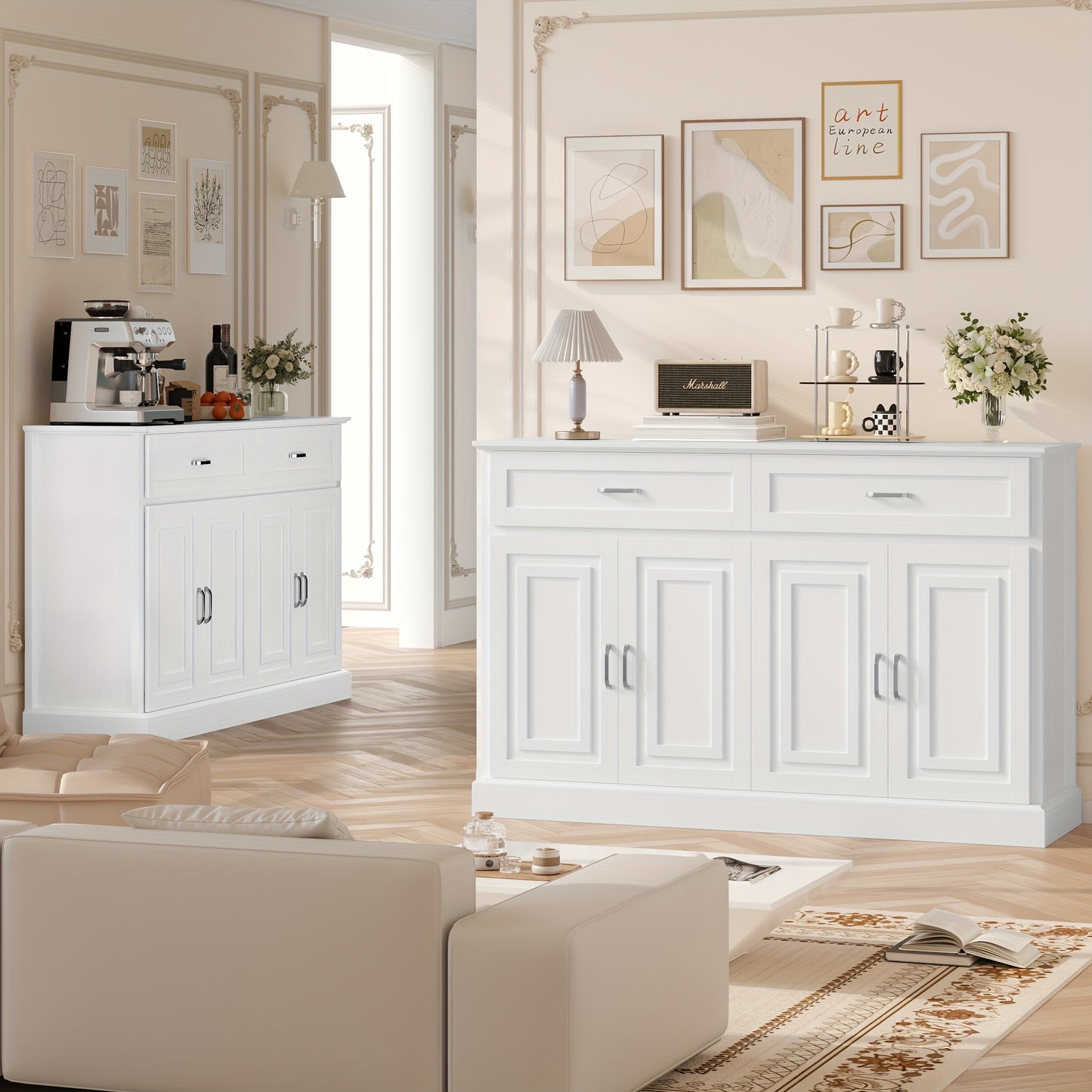 Opbergkast – Kast Met Lades – Dressoir – Bergmeubel – Witte Opbergkast – Stevig Hout & Spaanplaat – Ruime Indeling Met 3,2+ Kubieke Voet