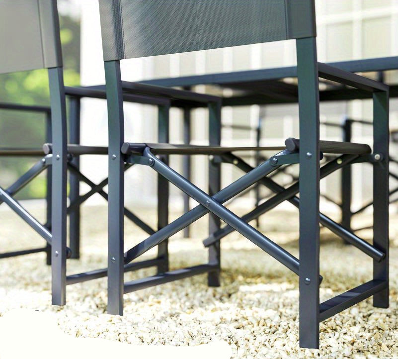 Eettafelset – Eethoek – Keukentafelset – Balkonset – Zitgroep – 5-delig – Inklapbare Stoelen – Gehard Glas Tafelblad – Stalen Frame – Modern Grijs