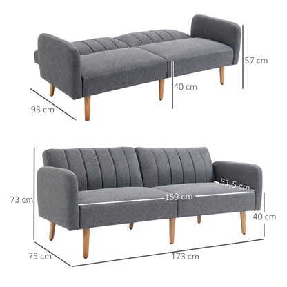 Slaapbank – Uitklapbare Sofa – Bedbank – Stofbank – Tweezitsbank – Verstelbare Rugleuning – Linnenlook Polyester – Rubberenhouten Poten – 173x75x73 cm – Comfortabel & Stabiel