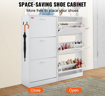 Schoenenkast – Schoenenrek – Schoenenopberger – Schoenenkastje – Schoenenkast met 3 Klapladen – Compact Design – Stevig Hout