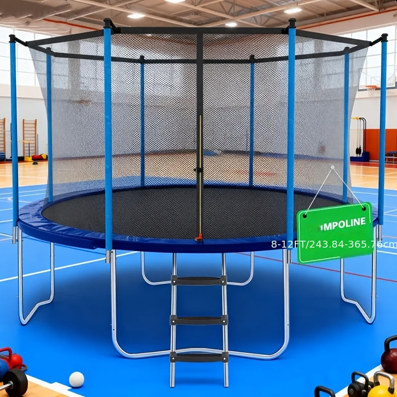 243.84-365.76cm Heavy-Duty Adjustable Trampoline with Safety Net & Spring Pad, 181.44 KG Capacity, Galvanized Steel Frame, Blue Jumping - /Outdoor Use, & Trampoline, Easy Assembly, Sturdy Enclosure System