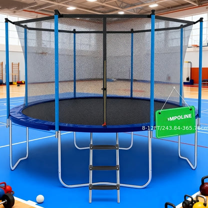 243.84-365.76cm Heavy-Duty Adjustable Trampoline with Safety Net & Spring Pad, 181.44 KG Capacity, Galvanized Steel Frame, Blue Jumping - /Outdoor Use, & Trampoline, Easy Assembly, Sturdy Enclosure System