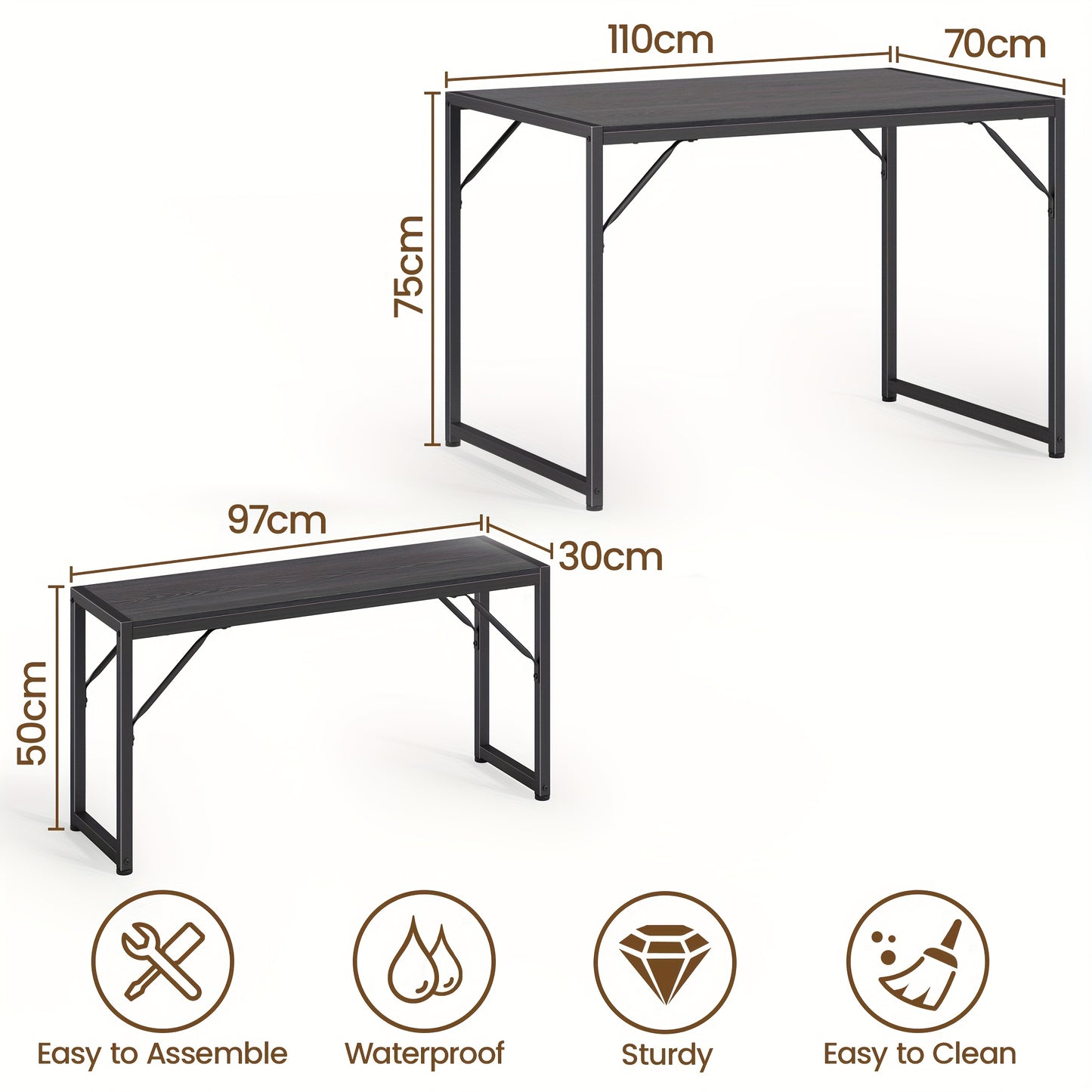 Tafelset 4 Personen – Eettafelset – Tuinset – Bistroset – Keukentafelset – Zwart – Stevig Stalen Frame – Waterbestendig & Ruimtebesparend Ontwerp