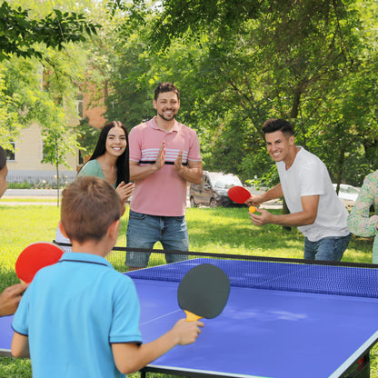 Opvouwbare Tafeltennistafel – Tafeltennistafel Binnen Buiten – Pingpongtafel – Tafeltennisset – Blauwe Tafel – Metalen Frame – Compleet Met Batjes en Net – 274x152x76 cm