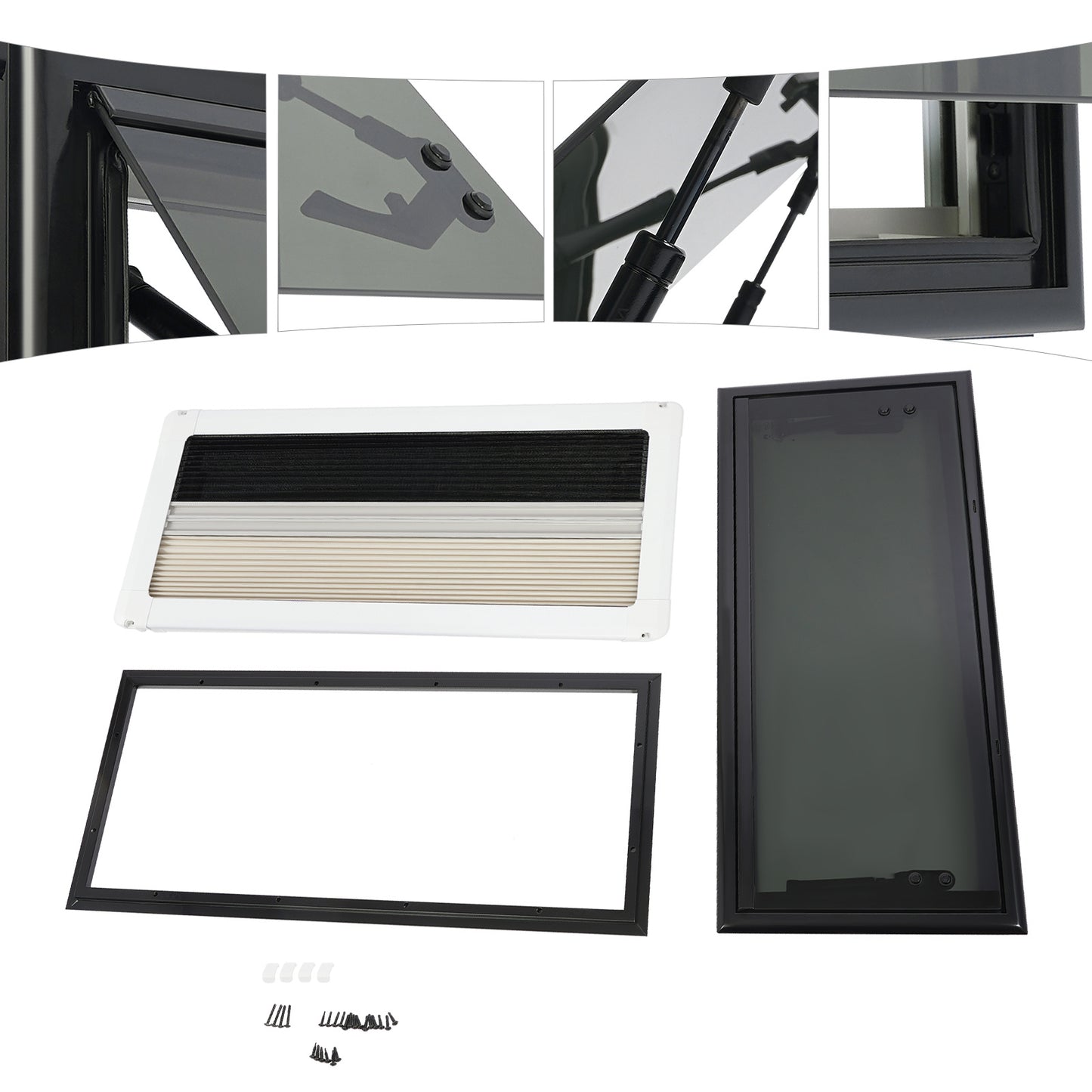 RV Tempered Uitzetraam – Camperraam – Caravanraam – Trailerraam – Ventilatievenster – Aluminium Alloy – Met Hor en Zonwering – 700x300mm Rechthoekig Rechts