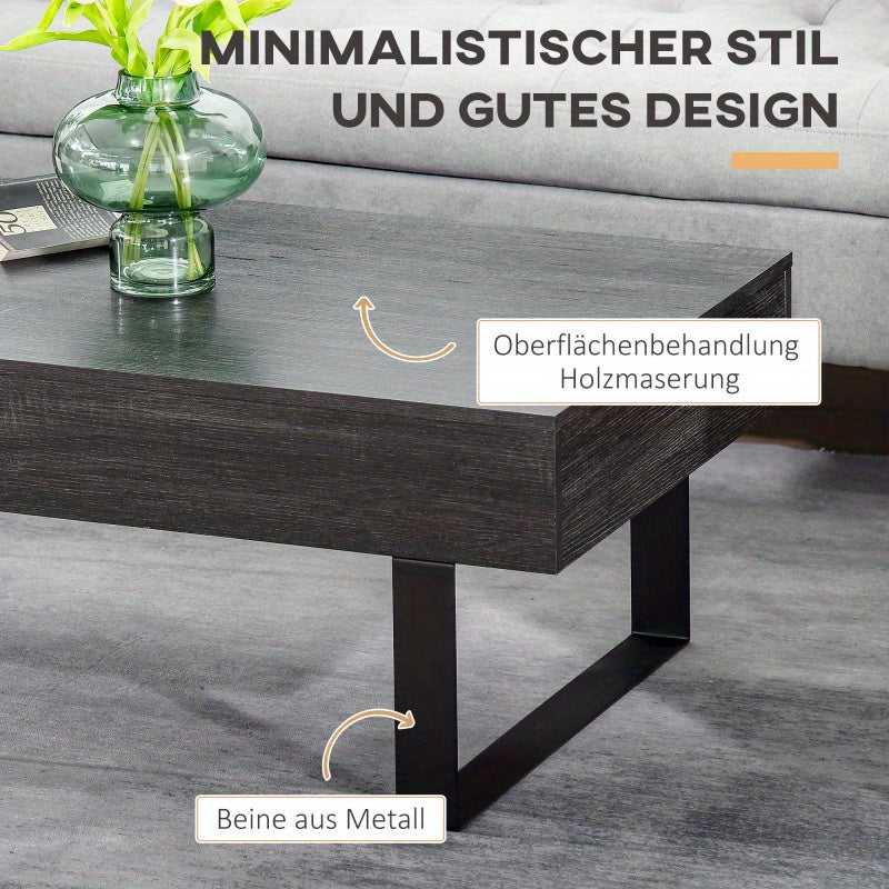 Salontafel – Bijzettafel – Koffietafel – Woonkamertafel – Tafel – Donkergrijs – Robuust Stalen Frame – Lade en Open Plank