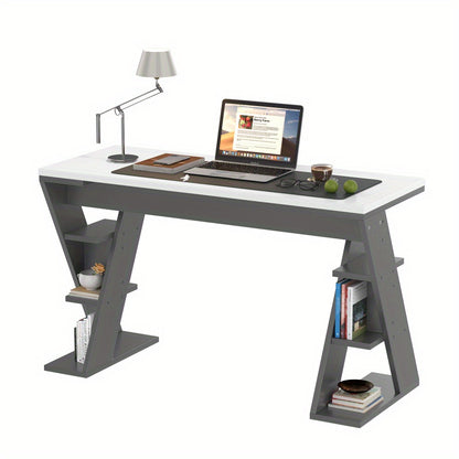 Bureau – Bureautafel – Werkplek – Computertafel – Computerbureau – Modern X-frame – Ruim Werkblad – Open Opberglades – Stevig & Onderhoudsvriendelijk – Grijs/Wit
