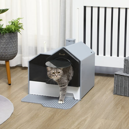 kattenbak automatisch – zelfreinigende kattenbak – elektrische kattenbak – slimme kattentoilet – automatische kattenbak met app – geurfilter ventilatiesysteem – duurzaam kunststof – modern grijs design