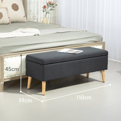 Gestoffeerde Bank – Opbergbank – Zitbank – Bedbank – Linnen Bank – Donkergrijs – Rubberhouten Frame – Compact 110x39x45 cm