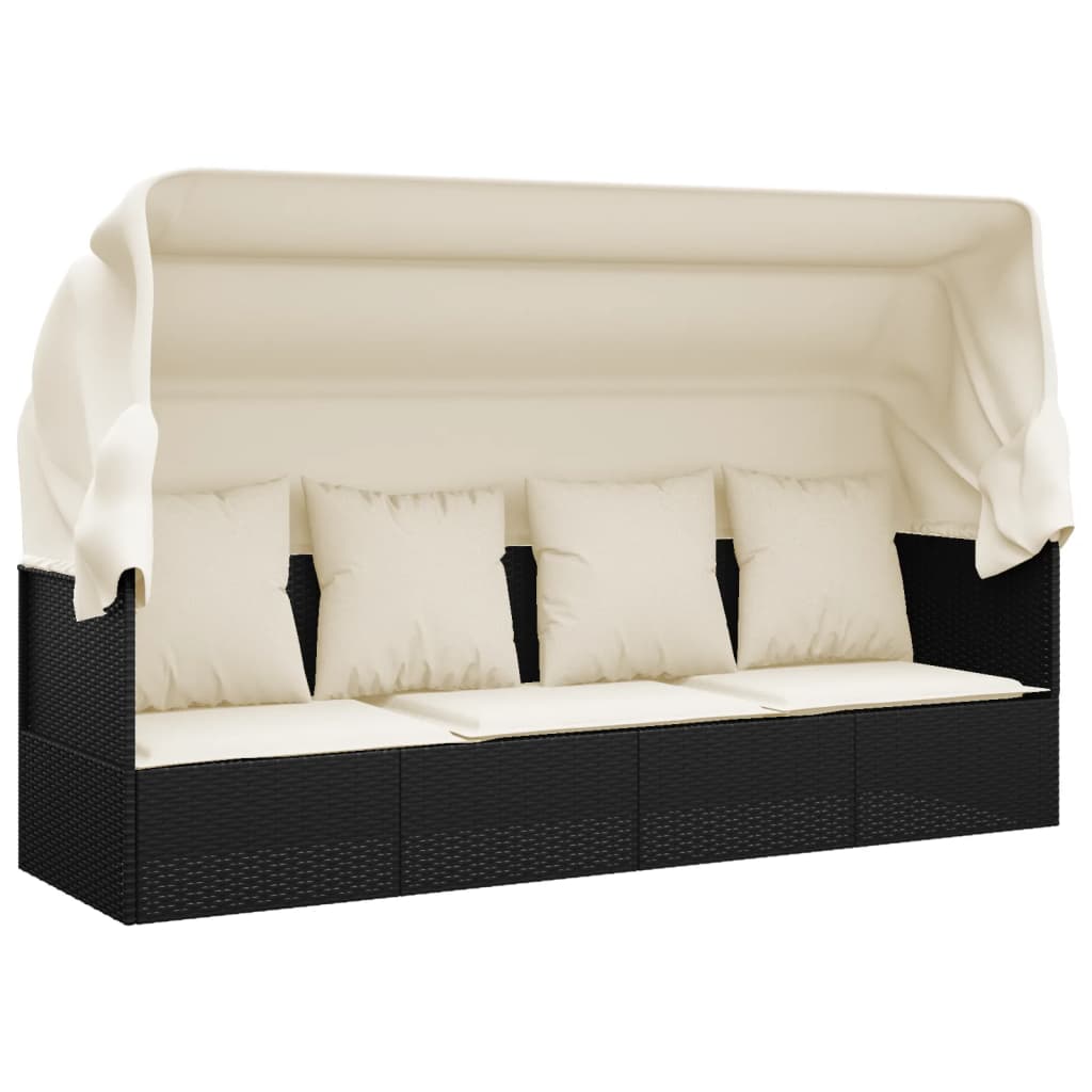 Loungebed – Loungestoel – Zonnebed – Ligbed – Verstelbare Canopy – Poly Rattan – Gepoedercoat Stalen Frame