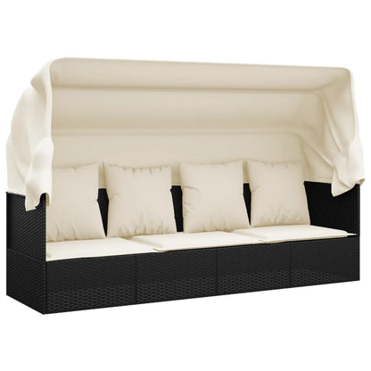 Loungebed – Loungestoel – Zonnebed – Ligbed – Verstelbare Canopy – Poly Rattan – Gepoedercoat Stalen Frame