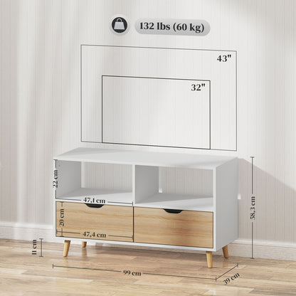 TV Stand, Low Cabinet with 2 Shelves And Drawers 99cm Long TV Table, Living Room TV Stand, White,  Tv Storage, Minimalist Design, Modern Tv Stand, Highquality Materials, Entertainment Center, Apartment Living, Modern Househol