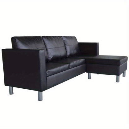 Bankstel – 3-zitsbank – Zitbank – Sofa – Bank – Zwart – Synthetisch Leer – Modern Design – Comfortabele Foamvulling