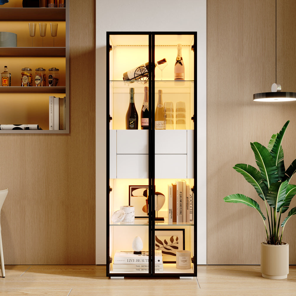 Schoenenkast – Schoenenrek – Opbergkast – Schoenenbank – Halmeubel – Wit – Hoog model 160 cm – Glazen deuren met lades