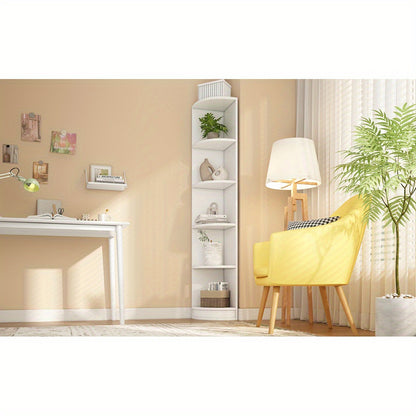 Heavy-Duty 5-Tier Bookshelf - Space-Saving Corner Shelf Organizer, No Assembly Needed, Sturdy Metal Construction for Home Office, Living Room, Study - Modern White Storage Shelf, Office Organization, Contemporary Furniture, H