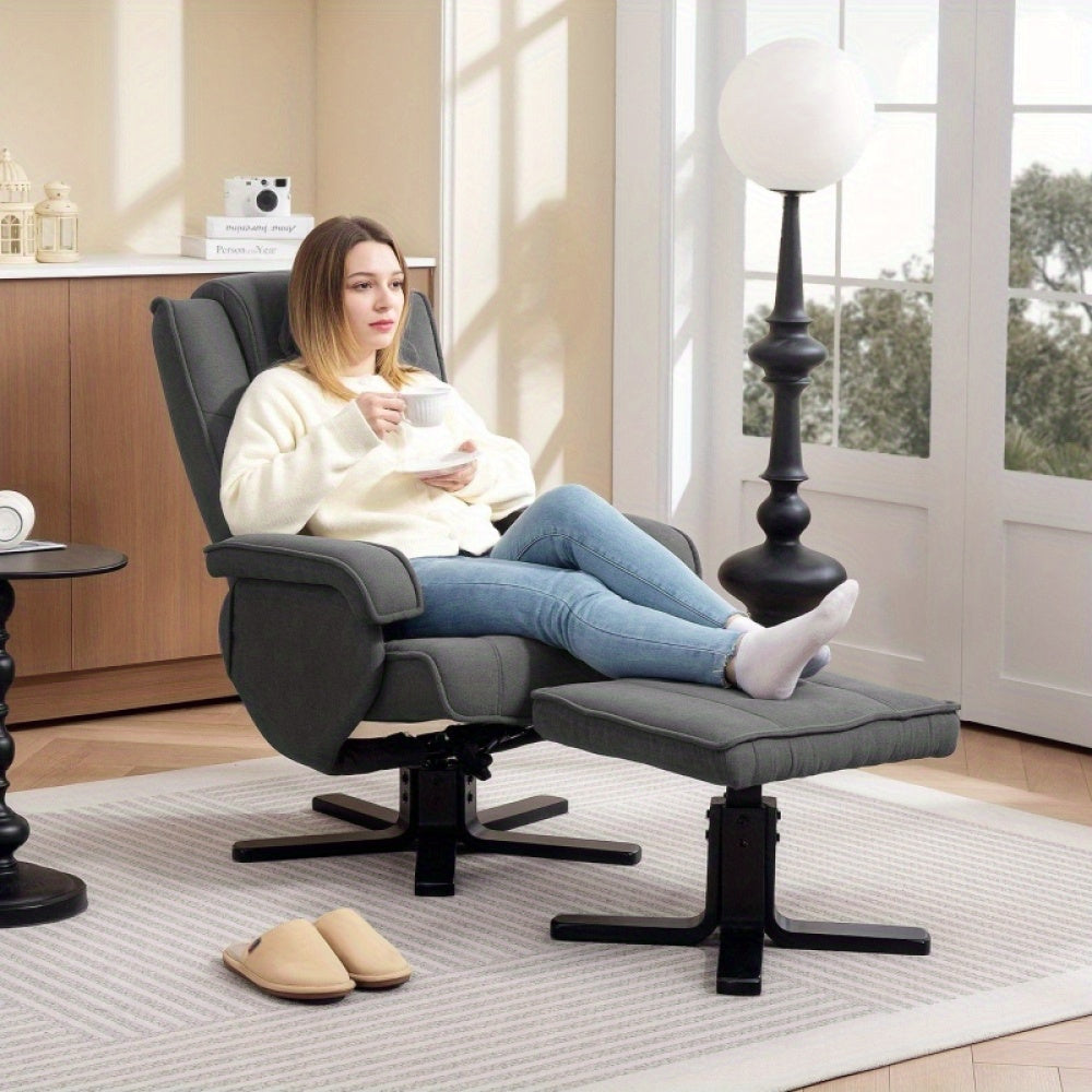 Draaifauteuil – Loungefauteuil – Relaxstoel – Tv-stoel – Fauteuil Met Voetenbank – 360° Draaibaar – Verstelbare Rugleuning – Fluweellook Donkergrijs