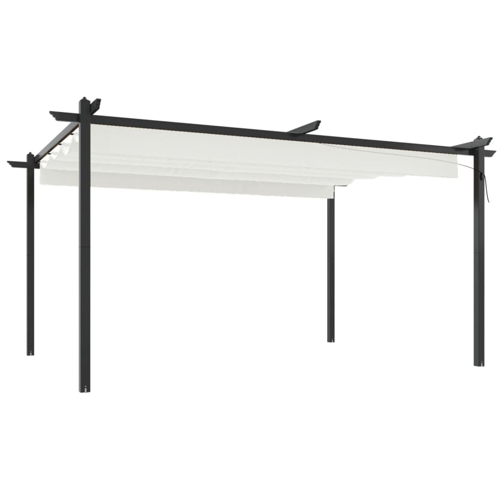Tuinafscheiding – Tuinscherm – Privacyscherm – Windscherm – Tuinpaviljoen – Uitschuifbaar Dak – Gepoedercoat Stalen Frame – 4x3x2,2m Crème