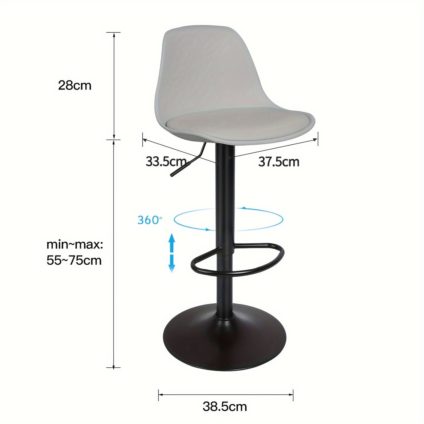 Barstoel – Barkruk – Keukenstoel – Set van 2 - Barstoel Set – Barstoelen Duo – Verstelbare Hoogte 55-75 cm – Zachte PU Zitting – Draaibaar Met Stalen Frame - Grijs