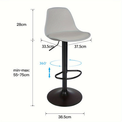 Barstoel – Barkruk – Keukenstoel – Set van 2 - Barstoel Set – Barstoelen Duo – Verstelbare Hoogte 55-75 cm – Zachte PU Zitting – Draaibaar Met Stalen Frame - Grijs