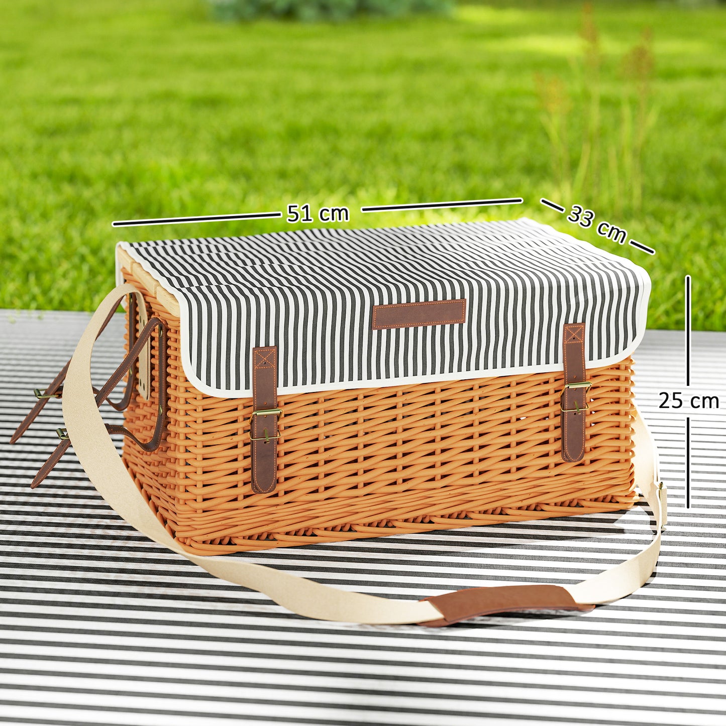 Vlechtwerk Picknickmand – Picknickmand Set – Picknicktas – Picknickkoffer – Picknickbak – Voor 4 Personen – Lichtgewicht Natuurlijke Materialen – Inclusief Picknickdeken & Flesopener