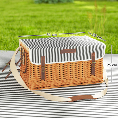 Vlechtwerk Picknickmand – Picknickmand Set – Picknicktas – Picknickkoffer – Picknickbak – Voor 4 Personen – Lichtgewicht Natuurlijke Materialen – Inclusief Picknickdeken & Flesopener