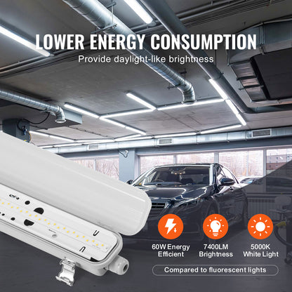 Led Armatuur – LED Plafondlamp – Werkplaatsverlichting – Vapor tight lamp – Industrieel armatuur – 60W – 7400LM – IP65 Water- en Stofdicht – 5000K Daglichtkleur