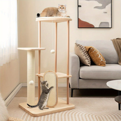Krabpaal – Kattenboom – Kattenhuis – Kattentoren – Krabmeubel – Massief Hout – 112 cm Hoog – Inclusief Krabpaal Met Sisal Touw & Hangbal