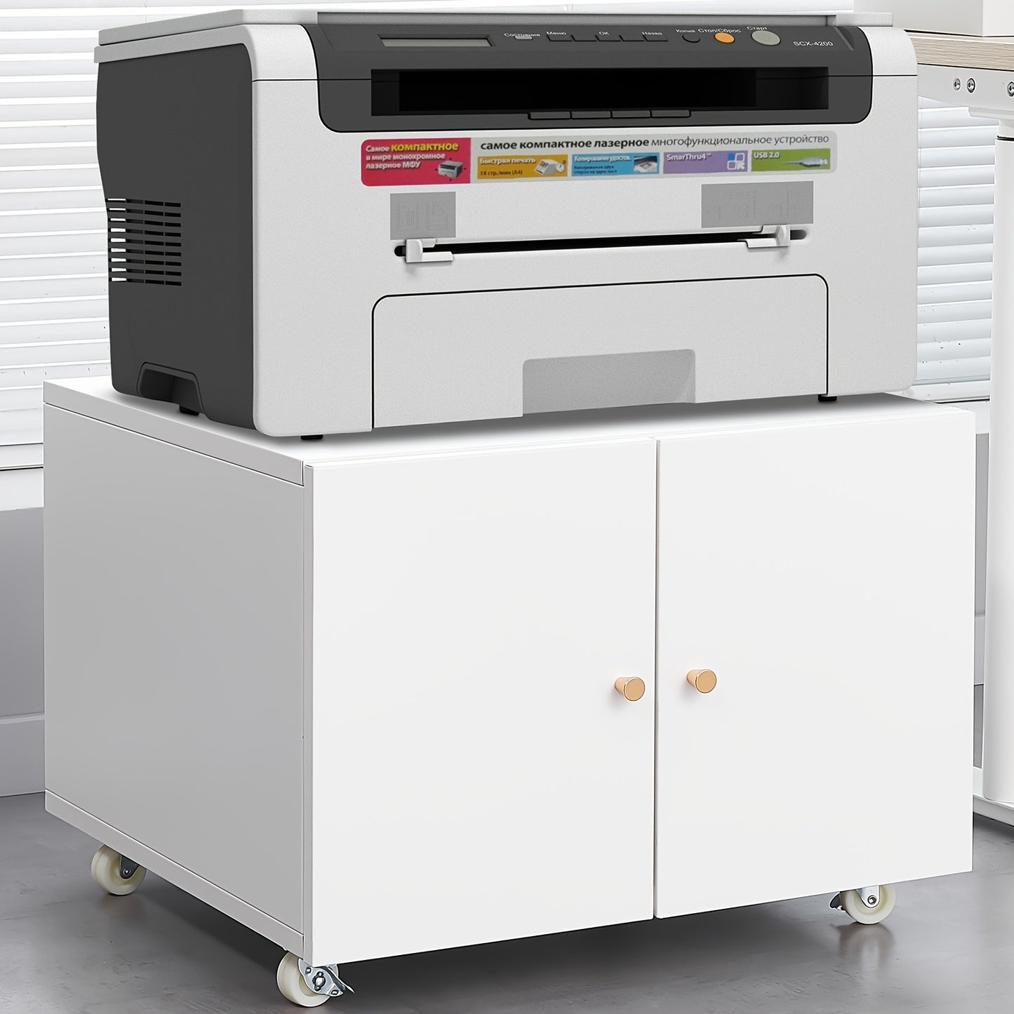 Printerstandaard – Printerkast – Printertafel – Bureaurek – Mobiele Opberger – Stevig Metalen Frame – Verstelbare Planken – Wieltjes – Compact Design