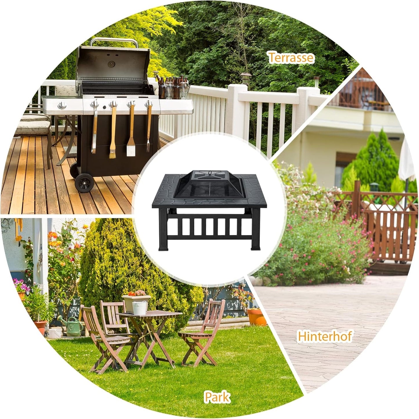 Vuurschaal – Vuurkorf – Tuinhaard – Sfeerhaard – Terrasverwarmer – Staal – 81x81x50 cm – 3-in-1 Multifunctioneel Met Grillrooster & Vonkenscherm