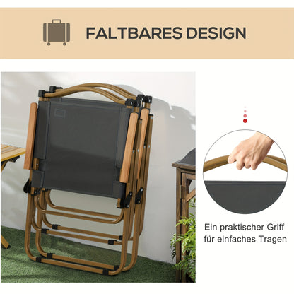 Lounge Stoel – Inklapbare Stoel – Tuinstoel – Strandstoel – Relaxstoel – Set Van 2 – Stevig Stalen Frame – Donkergrijs Met Houten Look