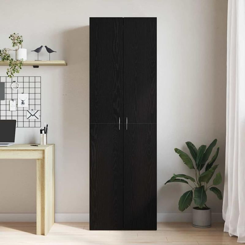 Opbergkast – Opbergmeubel – Kast – Opbergkast Voor Kantoor – Zwarte Eikenhout Composiet – 60x32x190 cm – Stijlvol En Ruim – Duurzaam En Verplaatsbaar