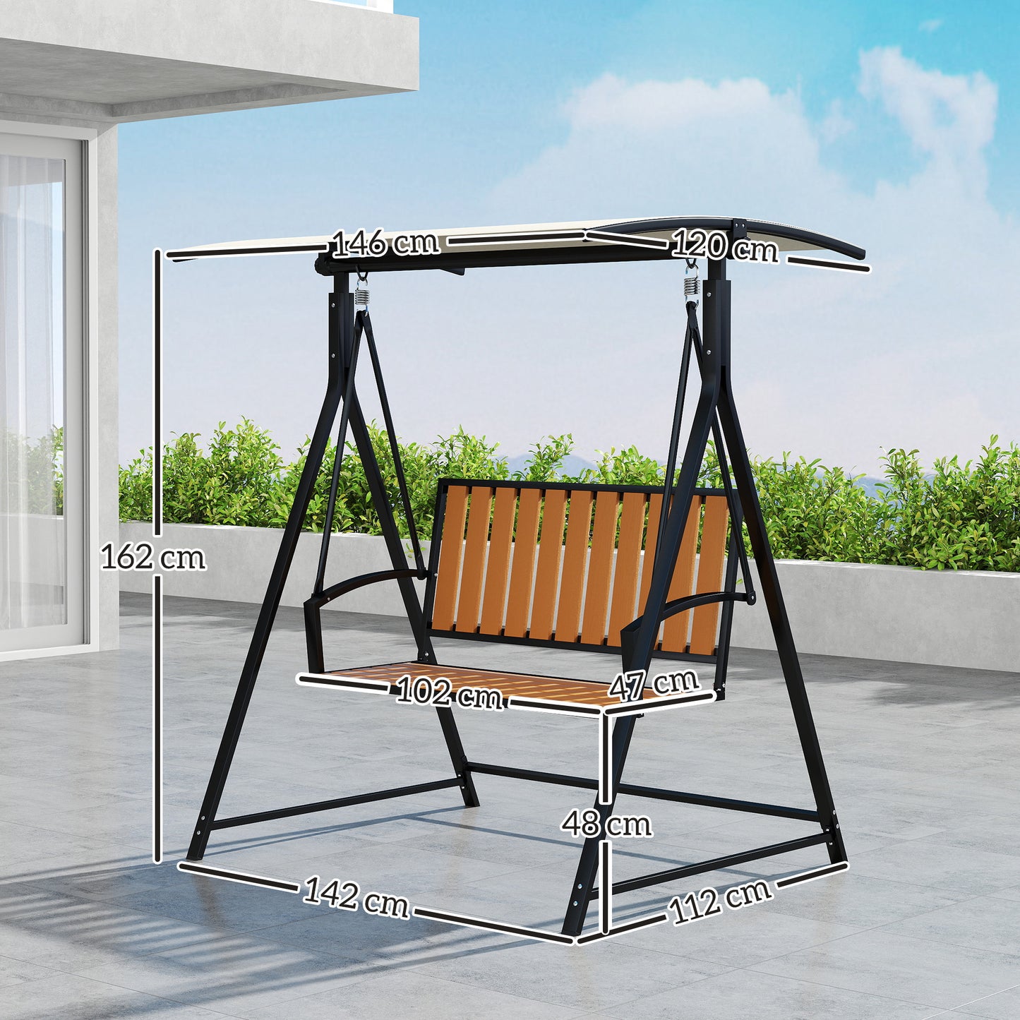 Hollywood Schommel – Tuinschommel – Ligschommel – Buitenschommel – Zweefstoel – Zwarte 2-Persoons Schommel – Verstelbaar Zonnescherm – Robuust Metalen Frame